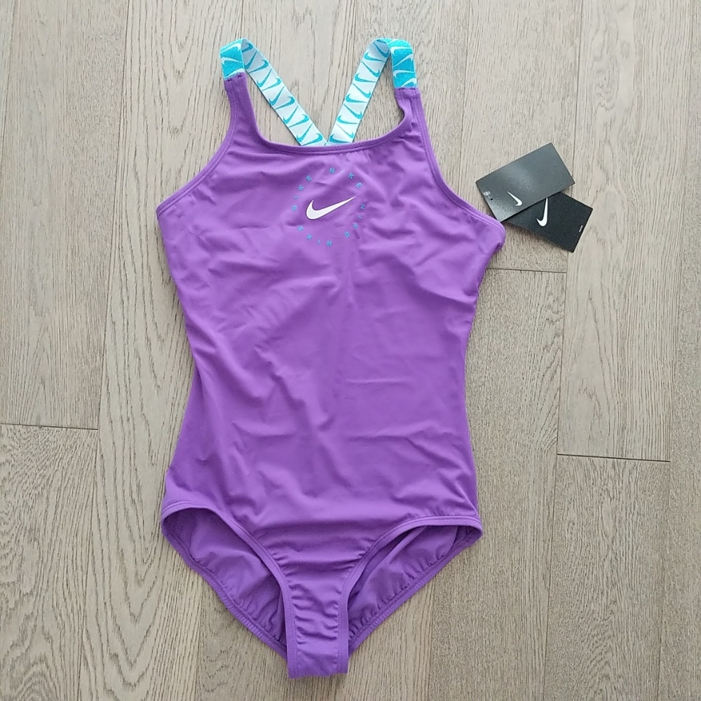 Nike Girls Crossback One Piece Purple Wild Berry Swimsuit XL Age 13-15